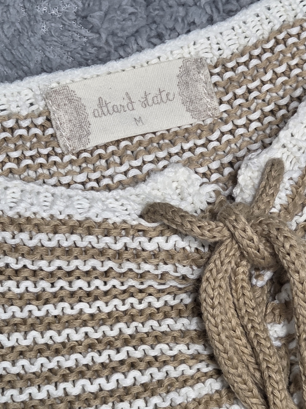 Altar'd State Striped Crochet Lace-Up Crop Top in Beige, Rust & Blush, size Med - Picture 6 of 9